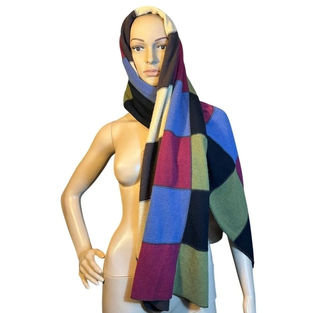 Carolina Amato Wool Angora Patchwork Scarf Wrap Shawl‎ Multicolored Boho